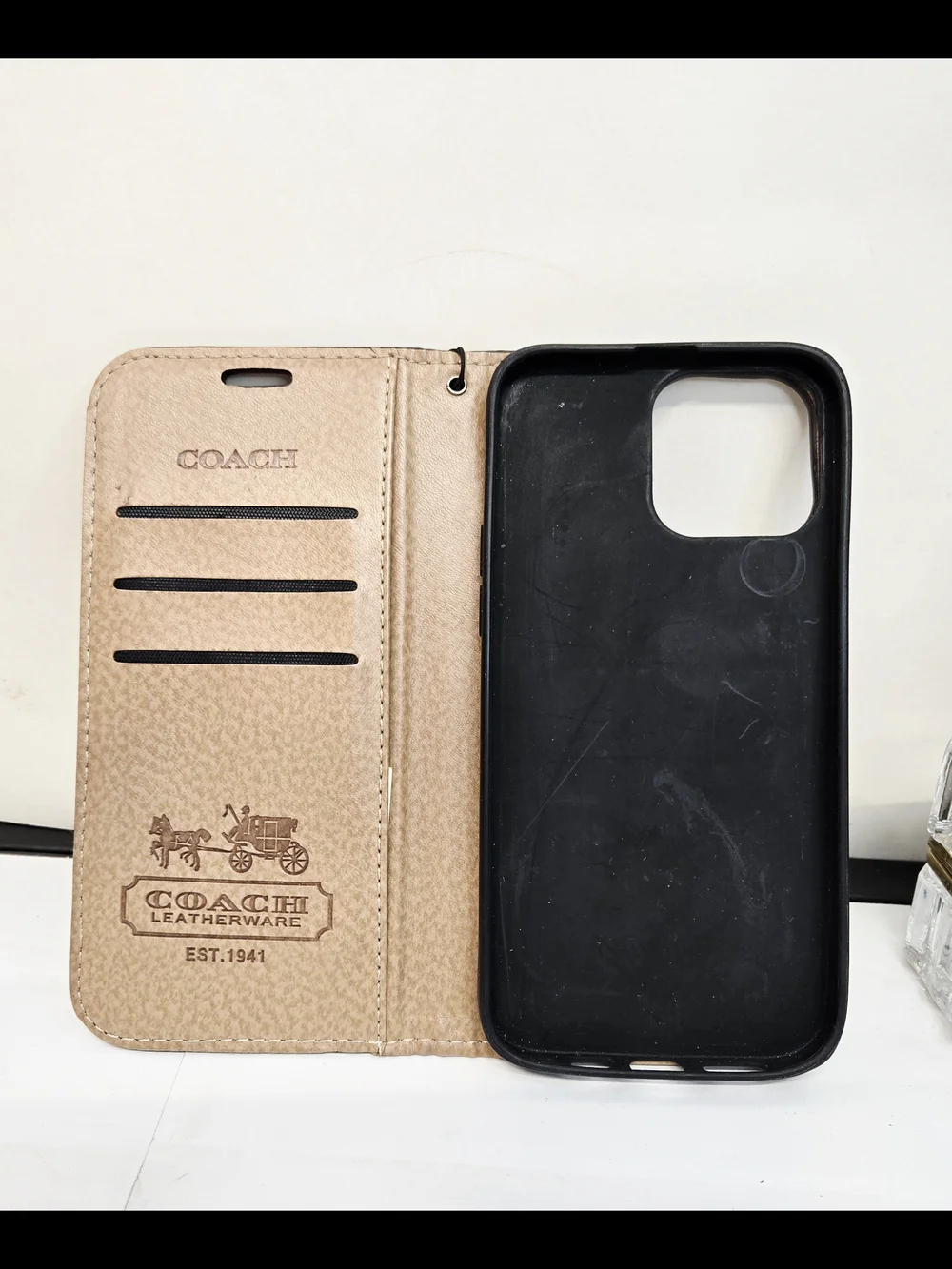 Coach Gold Plaque Signature Canvas Wallet in Beige and Taupe